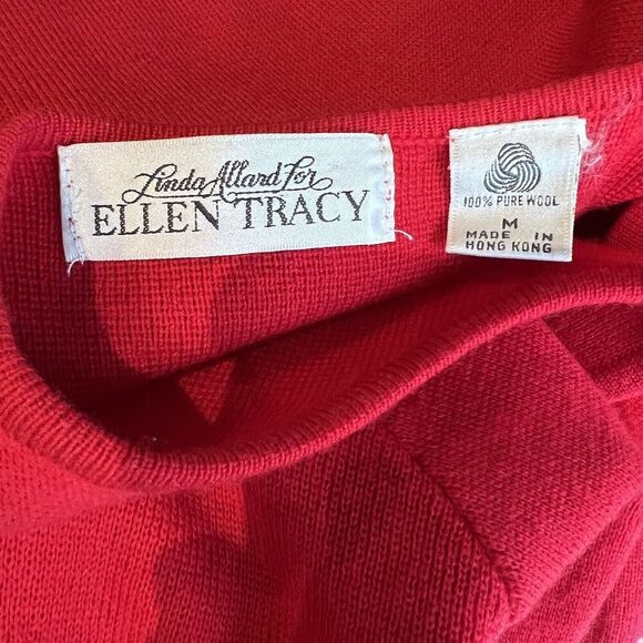 Vintage Linda Allard for Ellen Tracy Red Pure Wool Cardigan Sweater - Picture 4 of 4